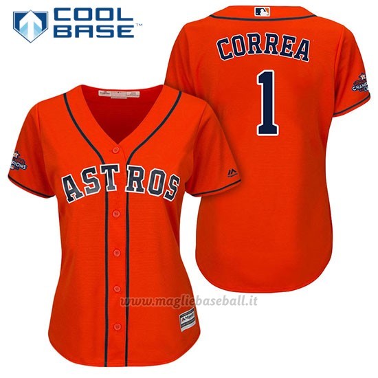 Maglia Baseball Donna Houston Astros 2017 World Series Campione Carlos Correa Arancione Cool Base